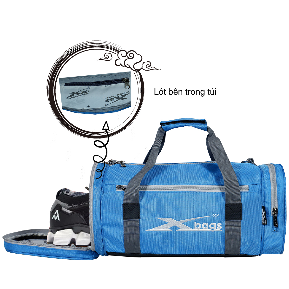 Túi tập gym XBAGS XB 6003 cho nam và nữ Túi đựng đồ thể thao cao cấp (Có ngăn đựng giày riêng)