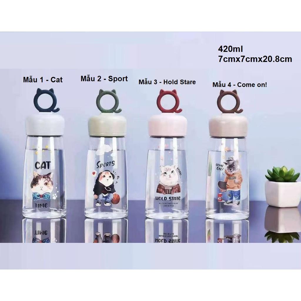 Bình nước nhựa in hình chú mèo cực cá tính 420ml