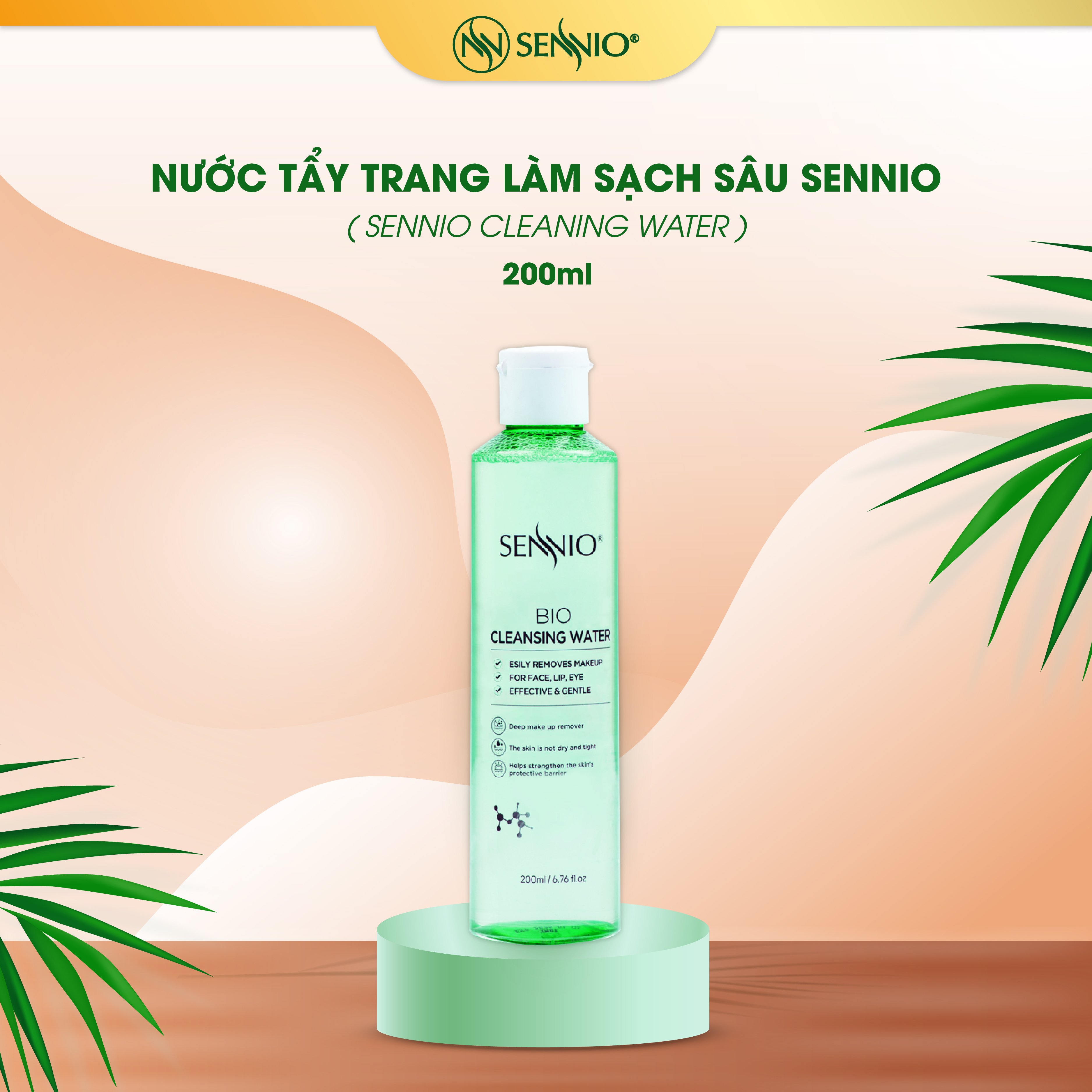 Nước tẩy trang không cồn Sennio Cleansing Water làm sạch sâu phù hợp với mọi làm da 200ml SNO 836