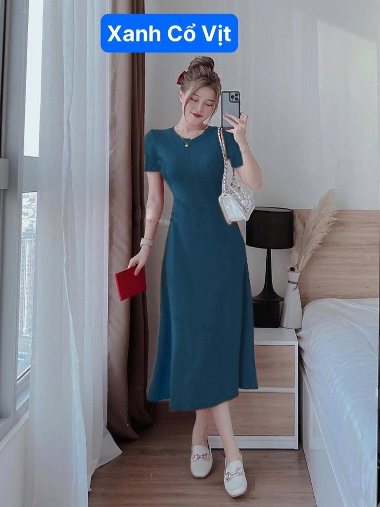 Đầm body thun dáng midi xẻ tà