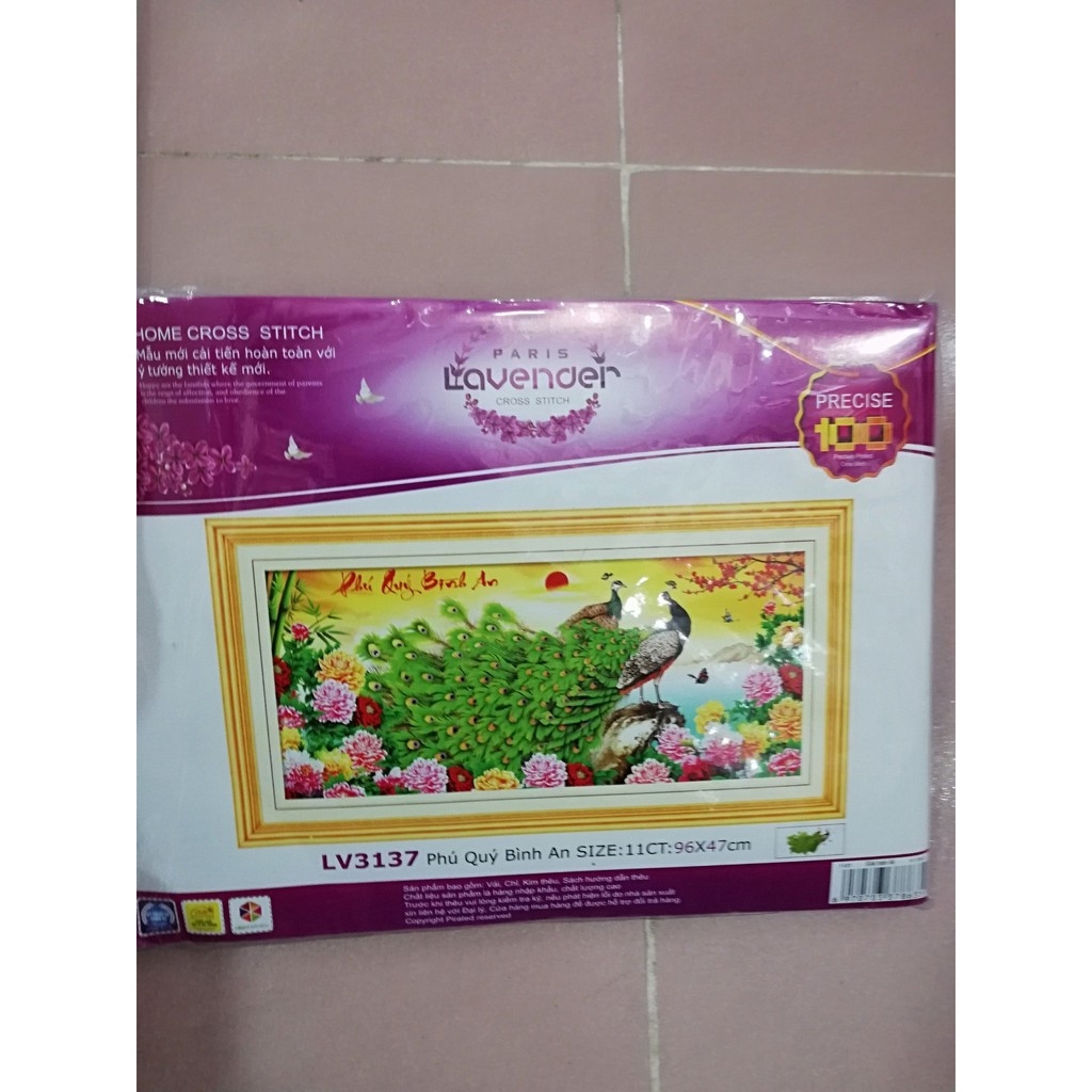 Tranh thêu chữ thập Phú Quý Bình An (96*47cm) chưa thêu