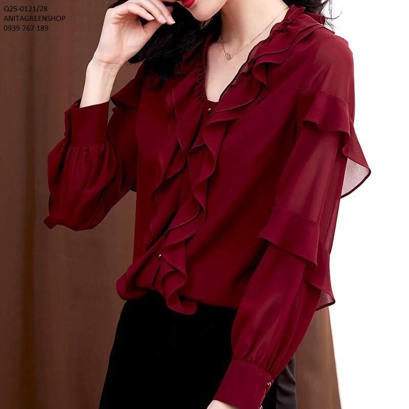 Áo nữ nhún bèo công sở  Q25-0121