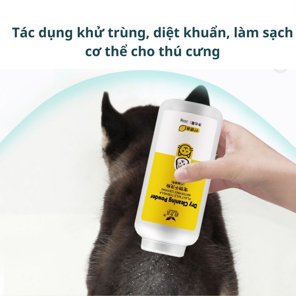 Bột tắm khô Dorrikey giúp khử khuẩn làm sạch cơ thể cho thú cưng - Chai 260g