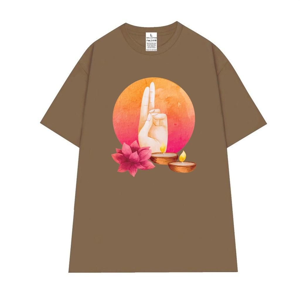 Cao cấp - Áo thun oversize hình thủ ấn Prana họa tiết hoa sen ánh nến đánh thức năng lượng bên trong Mudra shirt BND555