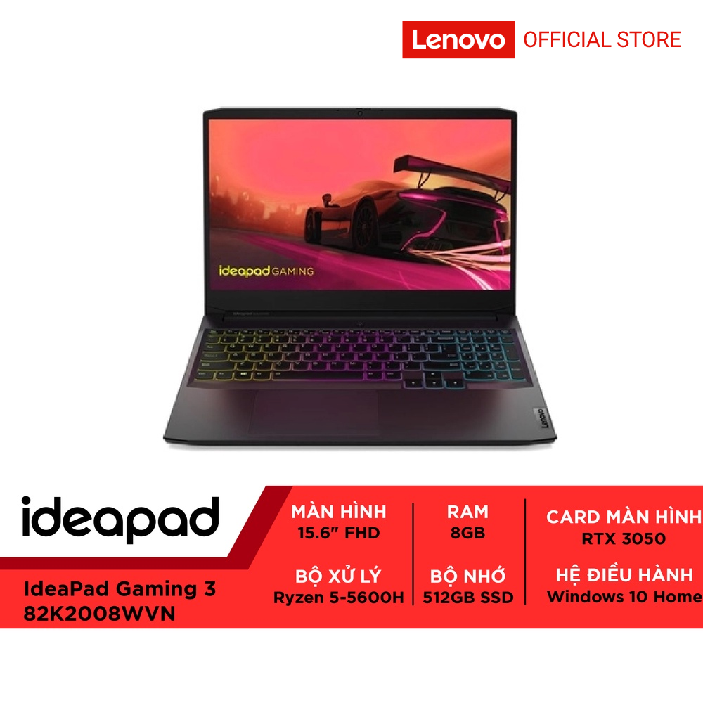 Laptop Lenovo IdeaPad Gaming 3 82K2008WVN R5-5600H|8GB|512GB|RTX 3050|15.6''FHD - Hàng chính hãng