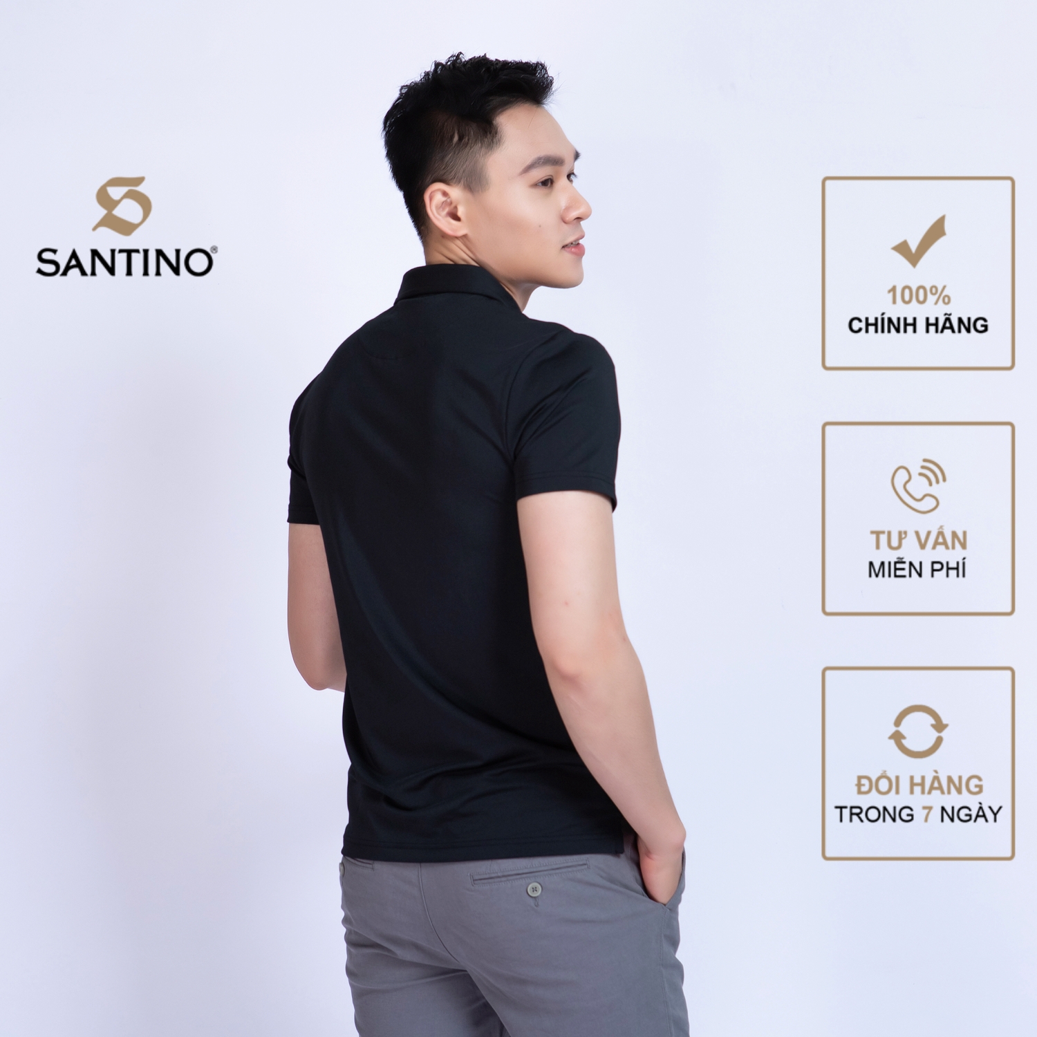 Áo thun POLO nam ngắn tay cổ bẻ Santino chất liệu thể thao co dãn, dáng slim trẻ trung TSP385B854