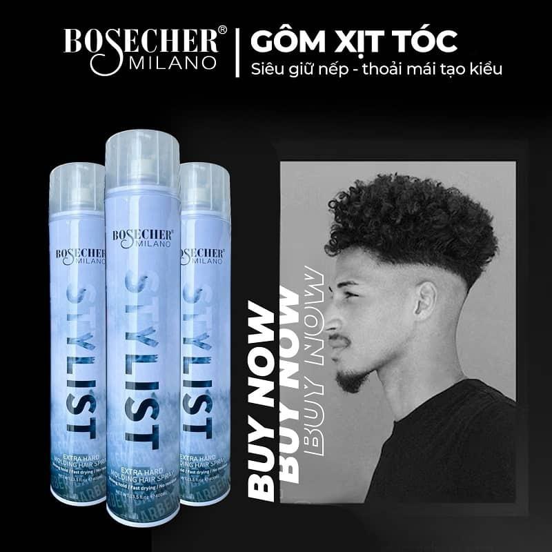 Gôm xịt tóc Cứng Bosecher Milano Stylist Extra Hard Molding Hair Spray 400ml