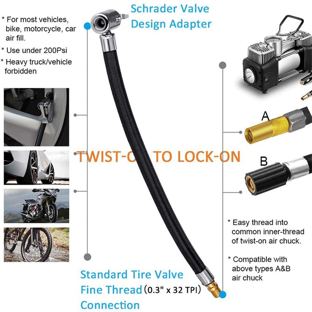 Car 23cm Tyre Inflator Hose Adapter Accessories for Bicycles Motorbikes Pump