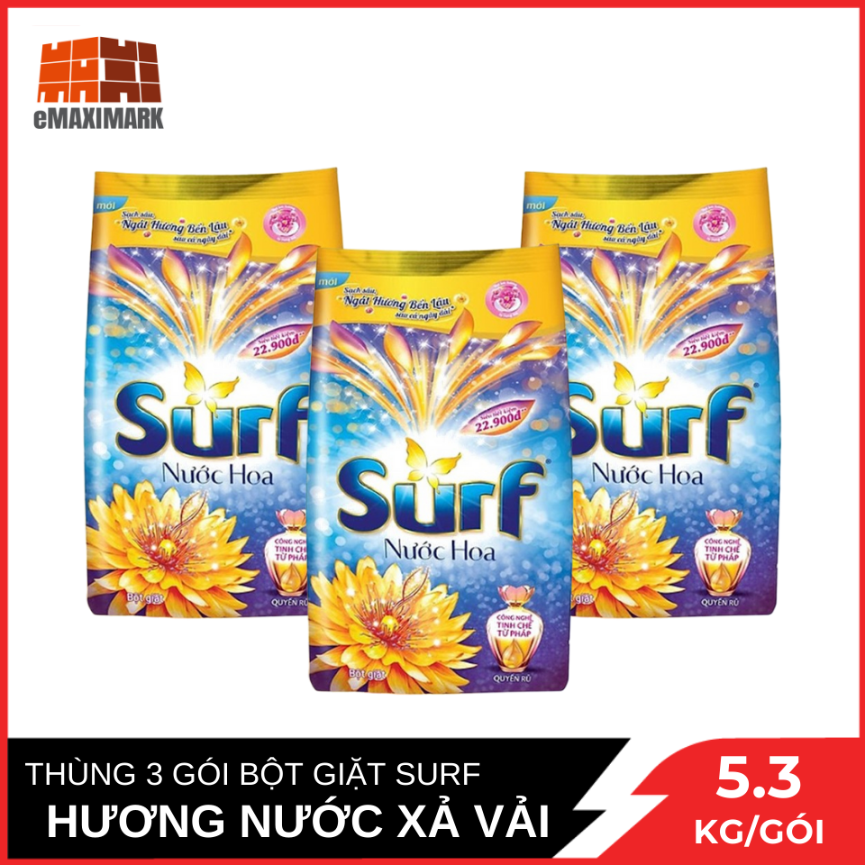 Giá sỉ nguyên thùng bột giặt Surf Hương nước xả vải (Tím) Gói lớn 5.3kgX3