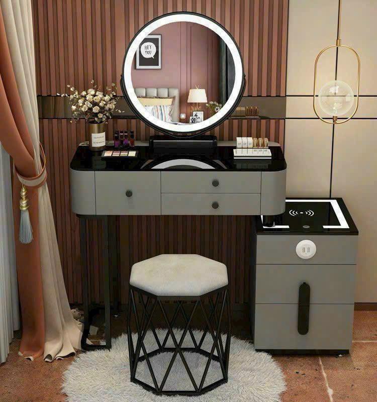 BÀN TRANG ĐIỂM BẮC ÂU,  Bàn trang điểm Nhập khẩu hiện đại , Bàn Trang Điểm Phong Cách Hiện Đại, Sang Trọng Có Sạc Không Dây, Loa Bluetooth,Cổng USB,gương led e màu Hàng Nhập Khẩu