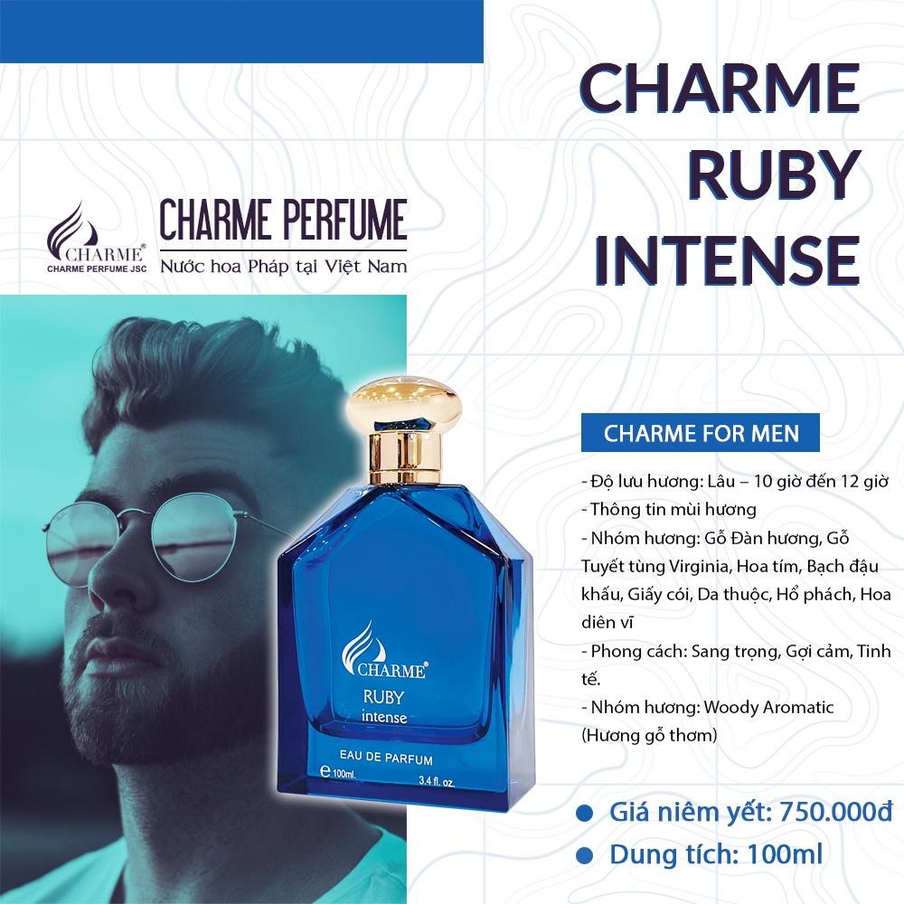 Nước hoa nam cao cấp, Charme Ruby Intense, mùi hương gỗ ấm áp, gây nghiện cho mọi người xung quanh, 100ml