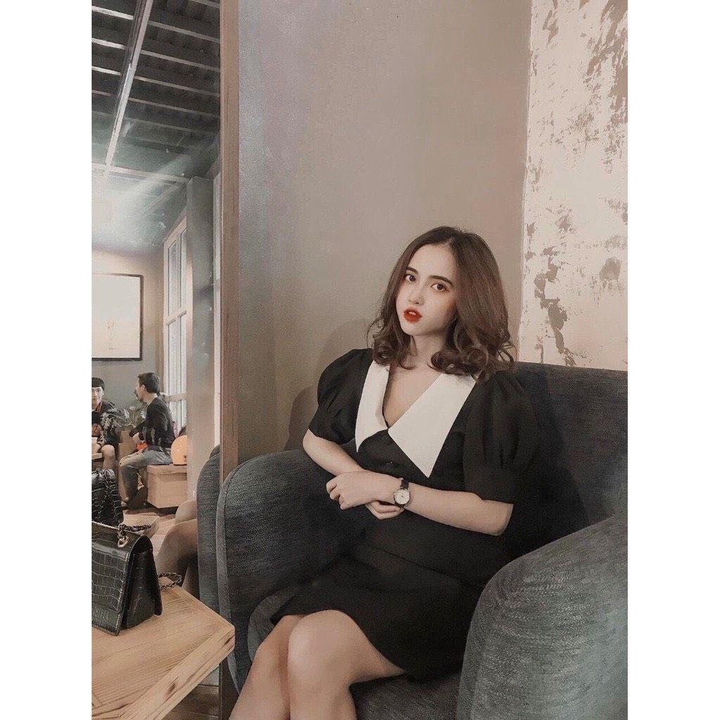 Đầm Xoè Đen Phối Cổ Sen Xinh, Style Nhẹ Nhàng Thanh Lịch