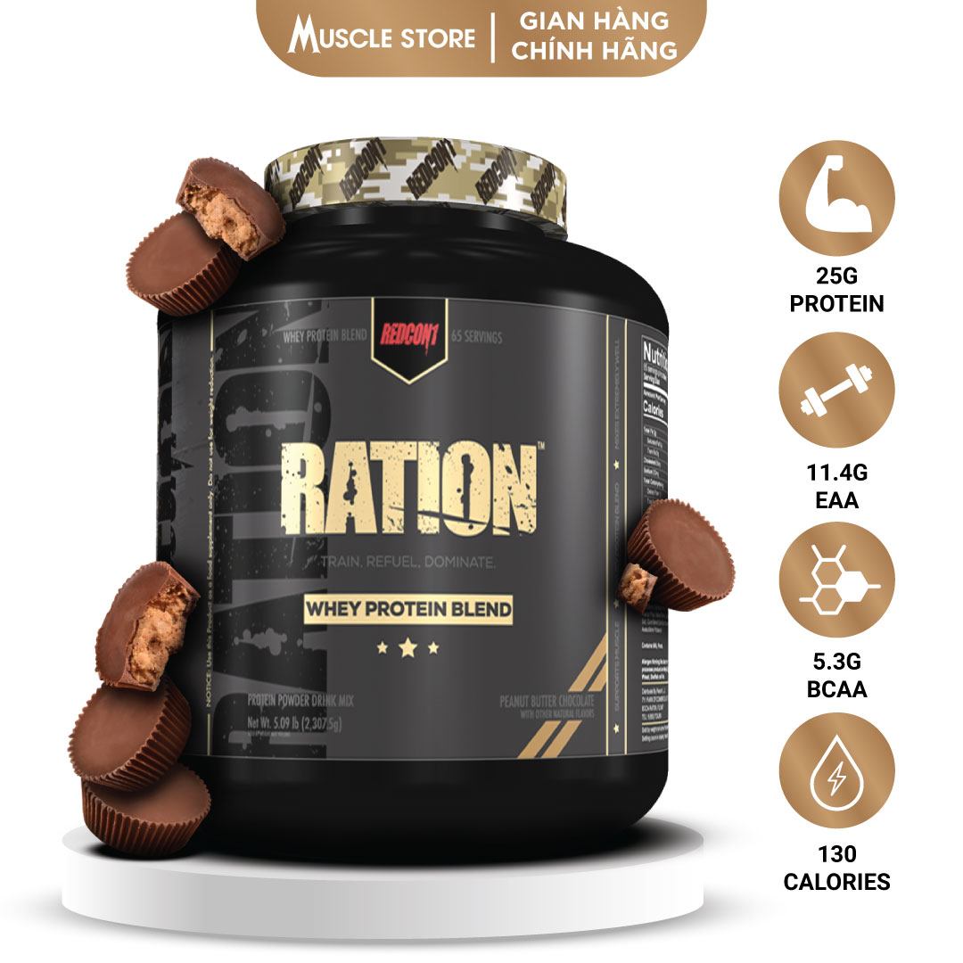 [Chính hãng] Redcon1 Ration Whey Protein (2.1KG - 65 Liều), Sữa Tăng Cơ Đốt Mỡ, 25G Protein, 11.4G EAA + 5.4G BCAA