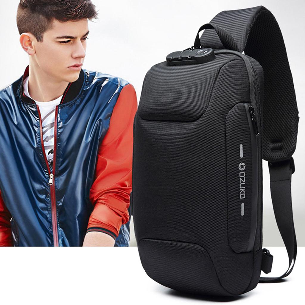 Anti Theft Sling Bag Chest Bag with USB Charging Port Lightweight Daypack Cross Body Large Capacity USB Charge Rucksack for Men Travel Hiking Cycling