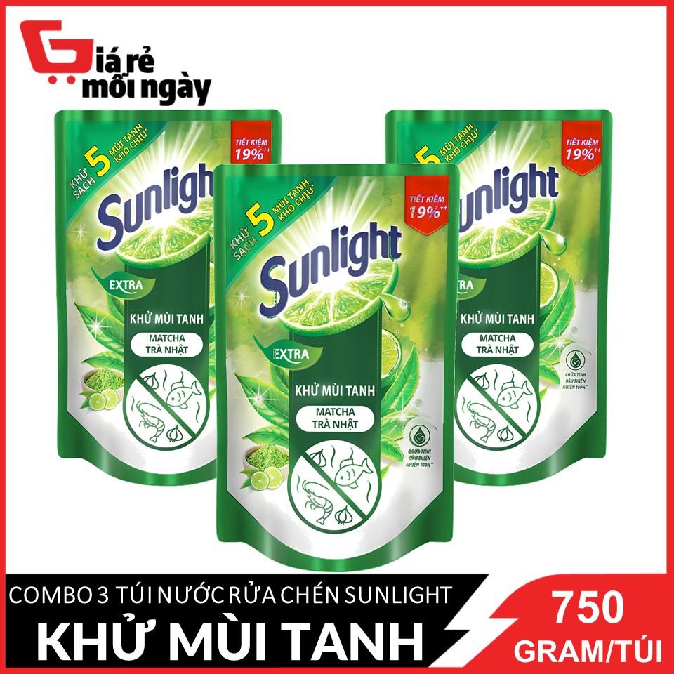 COMBO 3 Túi Nước rửa chén Sunlight Trà xanh Túi 750gx3