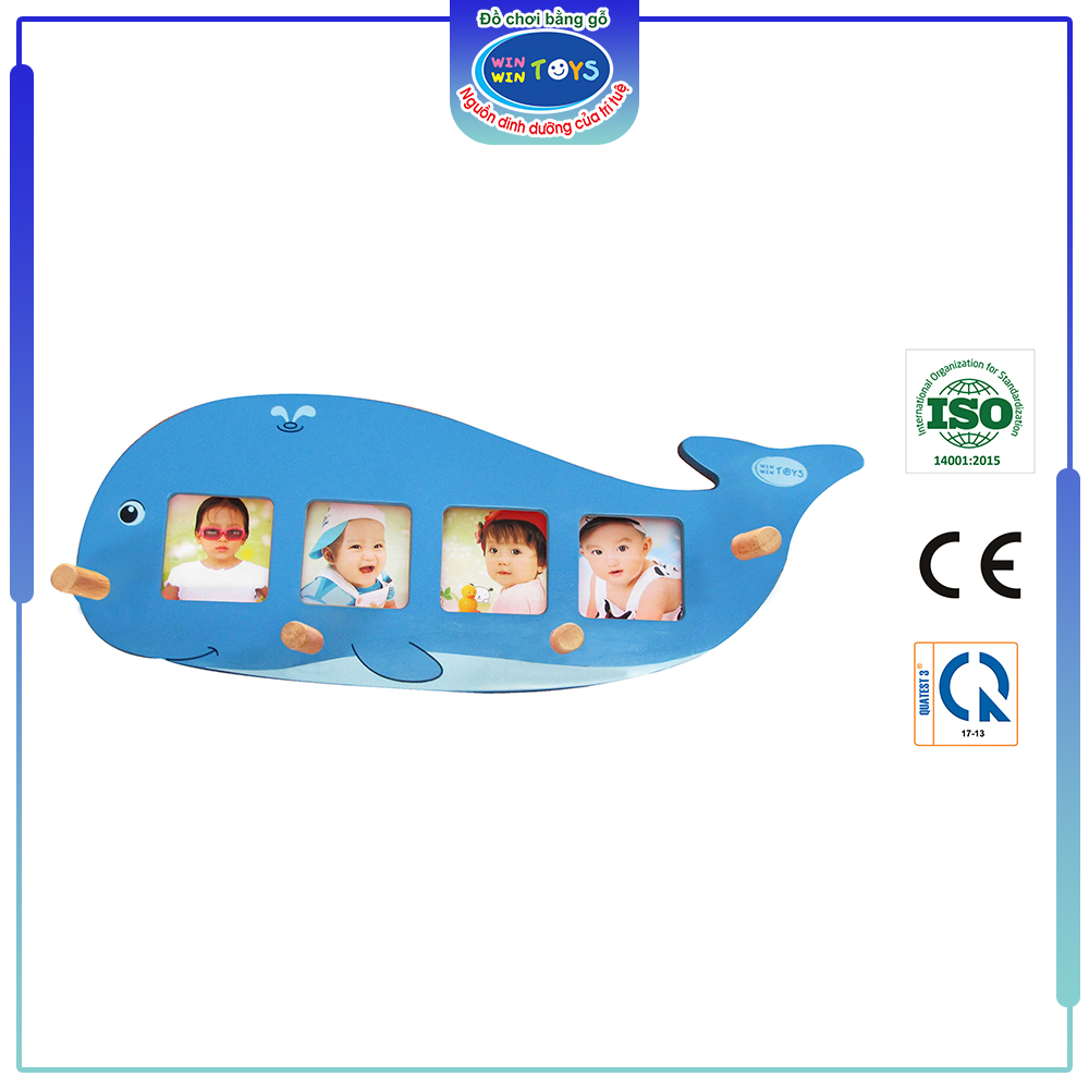 Móc gỗ treo đồ gắn tường hình cá voi, có khung gắn ảnh | Winwintoys 61372 | Hàng Việt Nam chất lượng cao