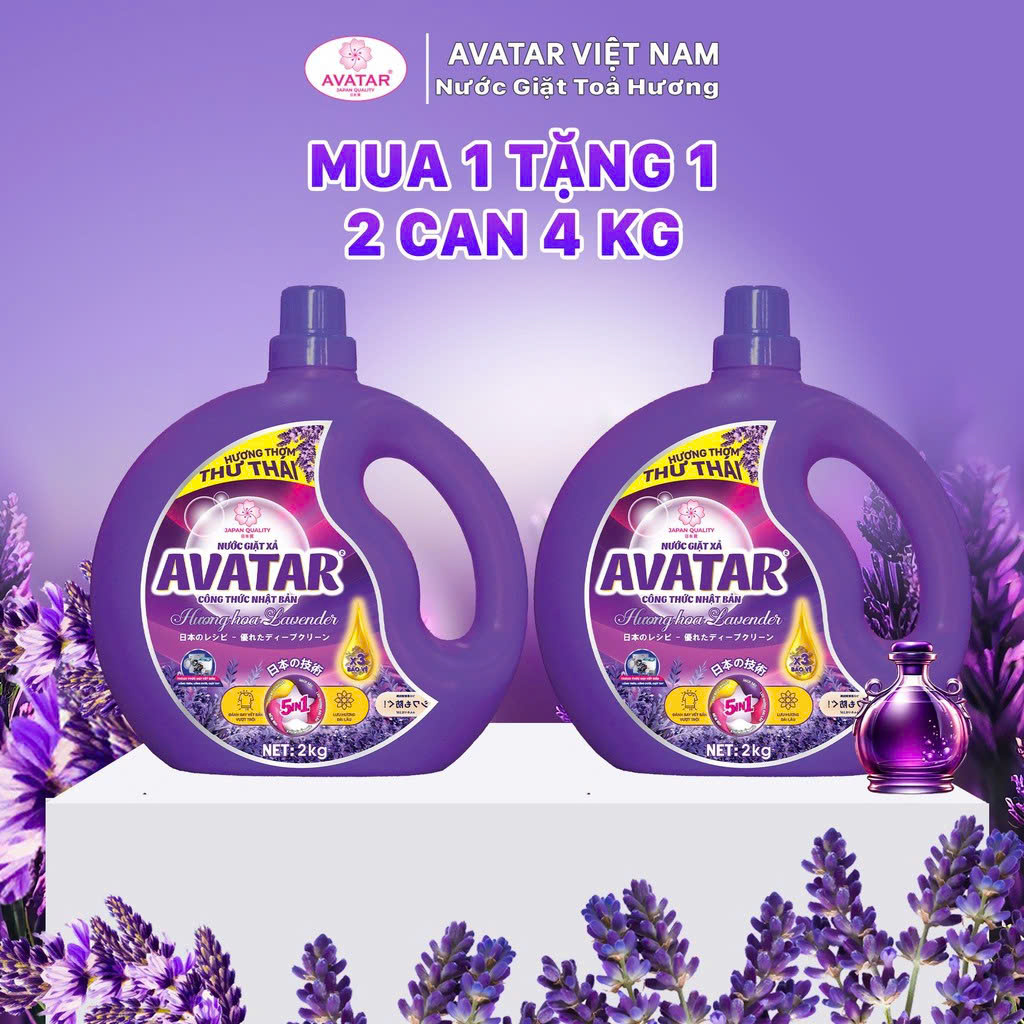 Combo 2 Can Nước Giặt Xả Vải Avatar Hương Lavender 4kg