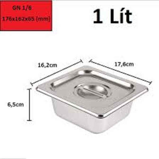 Khay inox đựng topping 1/6, khay đựng thạch, đựng thức ăn (có nắp)