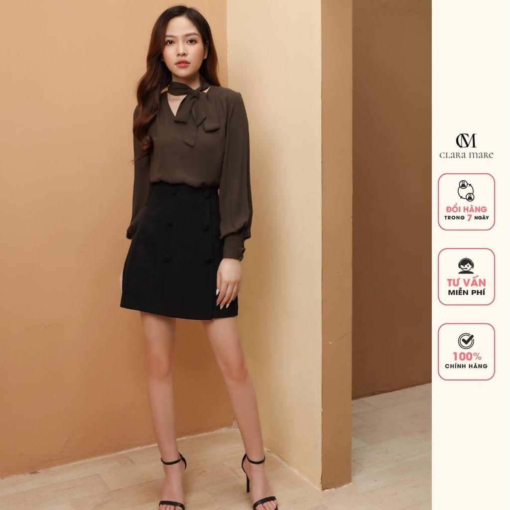 Áo Sơ mi dài tay cổ buộc nơ CLARA MARE 75% Polyester 25% viscose chất liệu vải : Cát Hàn BLS3012