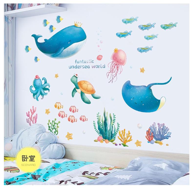 Decal dán tường trang trí phòng bé, dán nhà tắm THẾ GIỚI ĐẠI DƯƠNG - Tranh dán tường