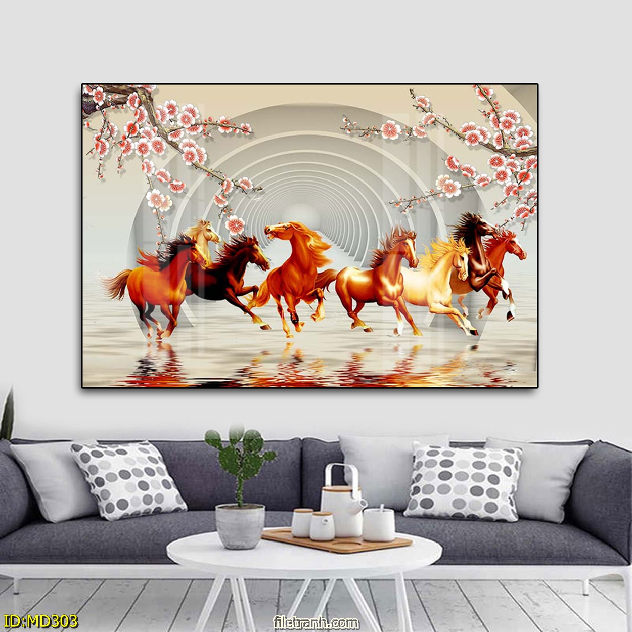 Tranh Bát Mã Phi Nước Đại Tài Lộc - Tranh Canvas Trang Trí Phong Thủy