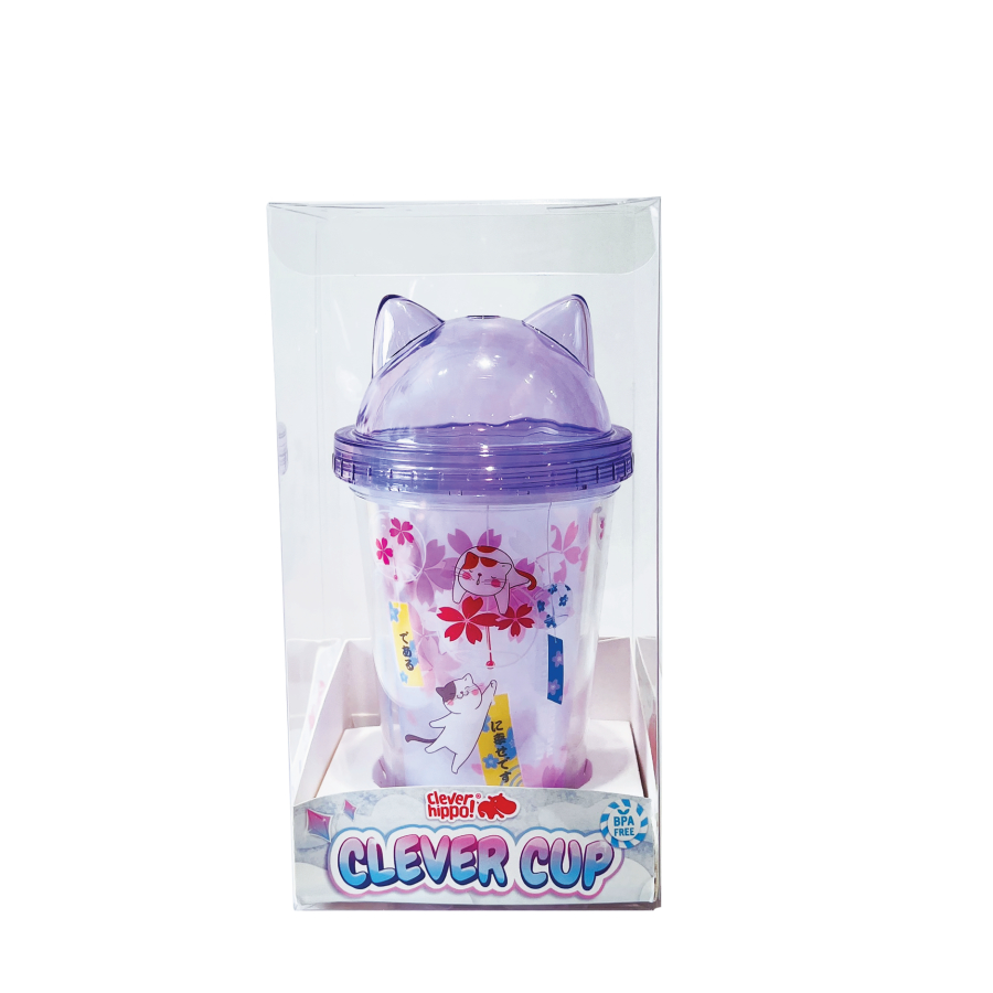 Ly Nhựa Clever Cup Happy Cat Tím  CLEVERHIPPO PCUP07/PURPLE