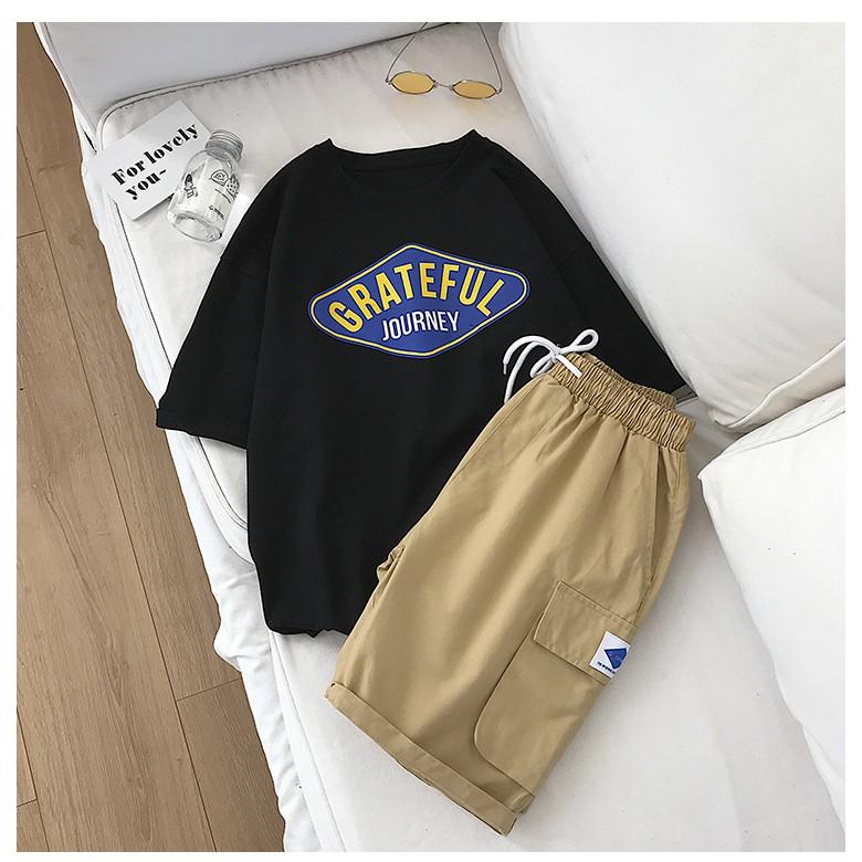 Bộ Thể Thao Nam Nữ Mùa Hè - Áo Thun Tay Lỡ Unisex Form Rộng Oversize - Áo Phông Đôi -Quần Đùi Short Kaki