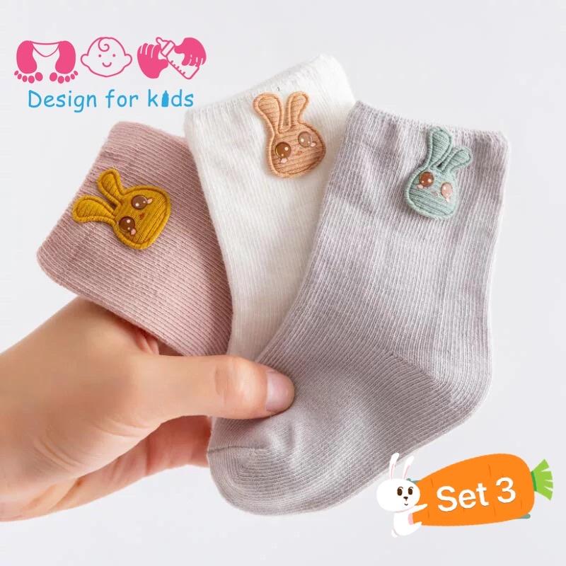 Set 3 đôi tất len đính họa tiết dễ thương cho bé trai và bé gái