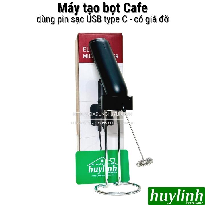 Máy tạo bọt cà phê KJBQ-10 - Có giá đỡ kết hợp sạc pin USB type C - máy đánh bọt cafe