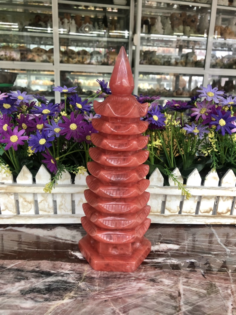 Tháp Văn Xương 9 tầng đá núi lửa Obsidian đỏ cầu công danh tài lộc - Cao 25 cm