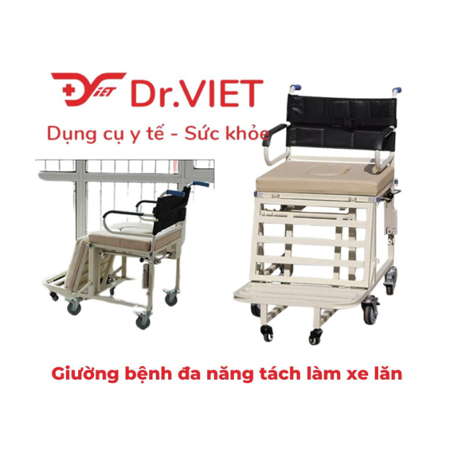 Giường bệnh đa năng tách làm xe lăn Lucass GB-T243 thiết bị y tế hỗ trợ cho người bệnh, có thể tách làm xe lăn để di chuyển tiện lợi, thiết kế chắc chắn, tải trọng đến 200kg,  hỗ trợ cho người bệnh và người chăm sóc rất nhiều trong cuộc sống hằng ngày.