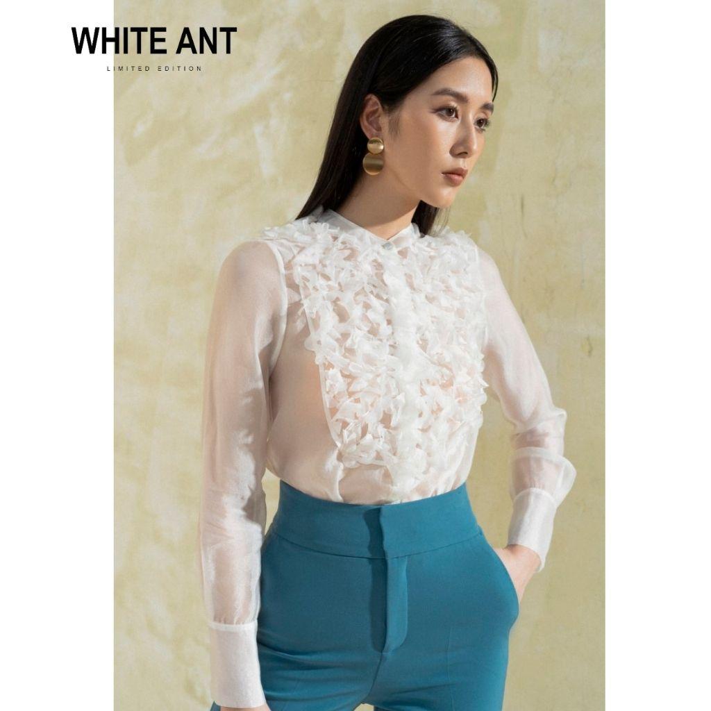 Áo Sơ Mi Trắng Dài Tay Công Sở Nữ WHITE ANT DAISY SHIRT Thiết Kế Họa Tiết Cách Điệu, Chất Liệu Lụa Mềm Mịn 170300080