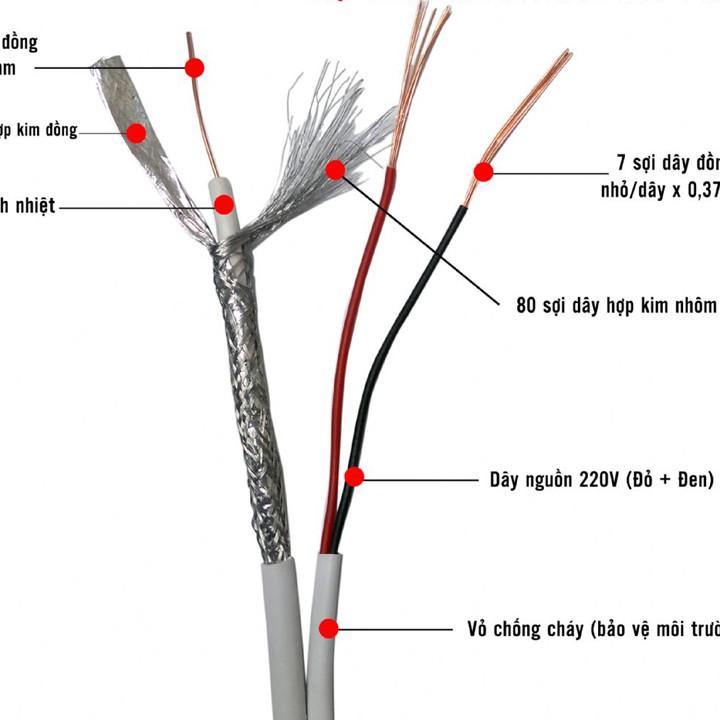 Dây tín hiệu camera cáp đồng trục kèm dây nguồn có dầu chống ẩm RG59 + 2C hàng chính hãng DSS