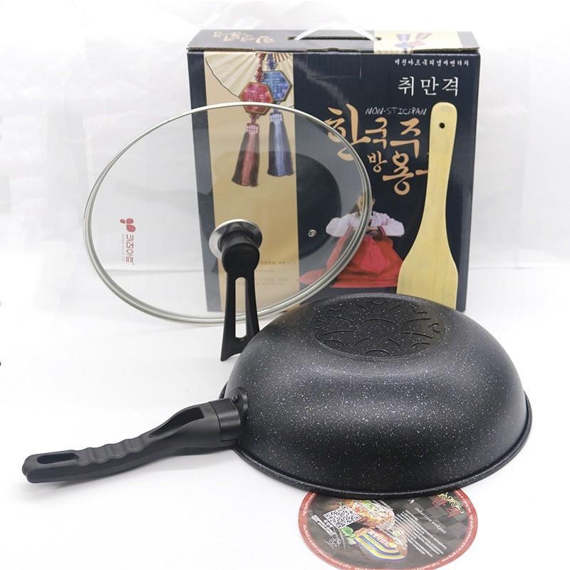 Chảo Chống Dính Siêu Bền Sâu Lòng Đá Coopia Hàn Quốc có nắp kính size 32cm