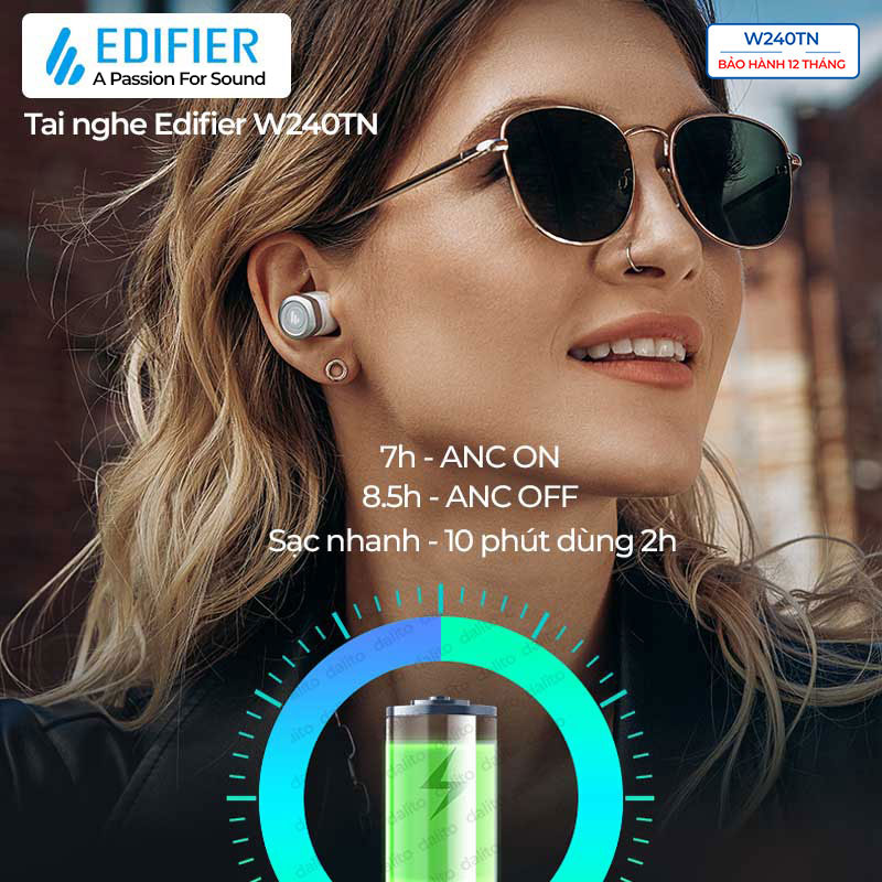 Tai Nghe Bluetooth 5.3 Edifier W240TN không dây true wireless in ear Chống ồn chủ động Gaming mode Đàm thoại tốt 4 mic - Hàng chính hãng