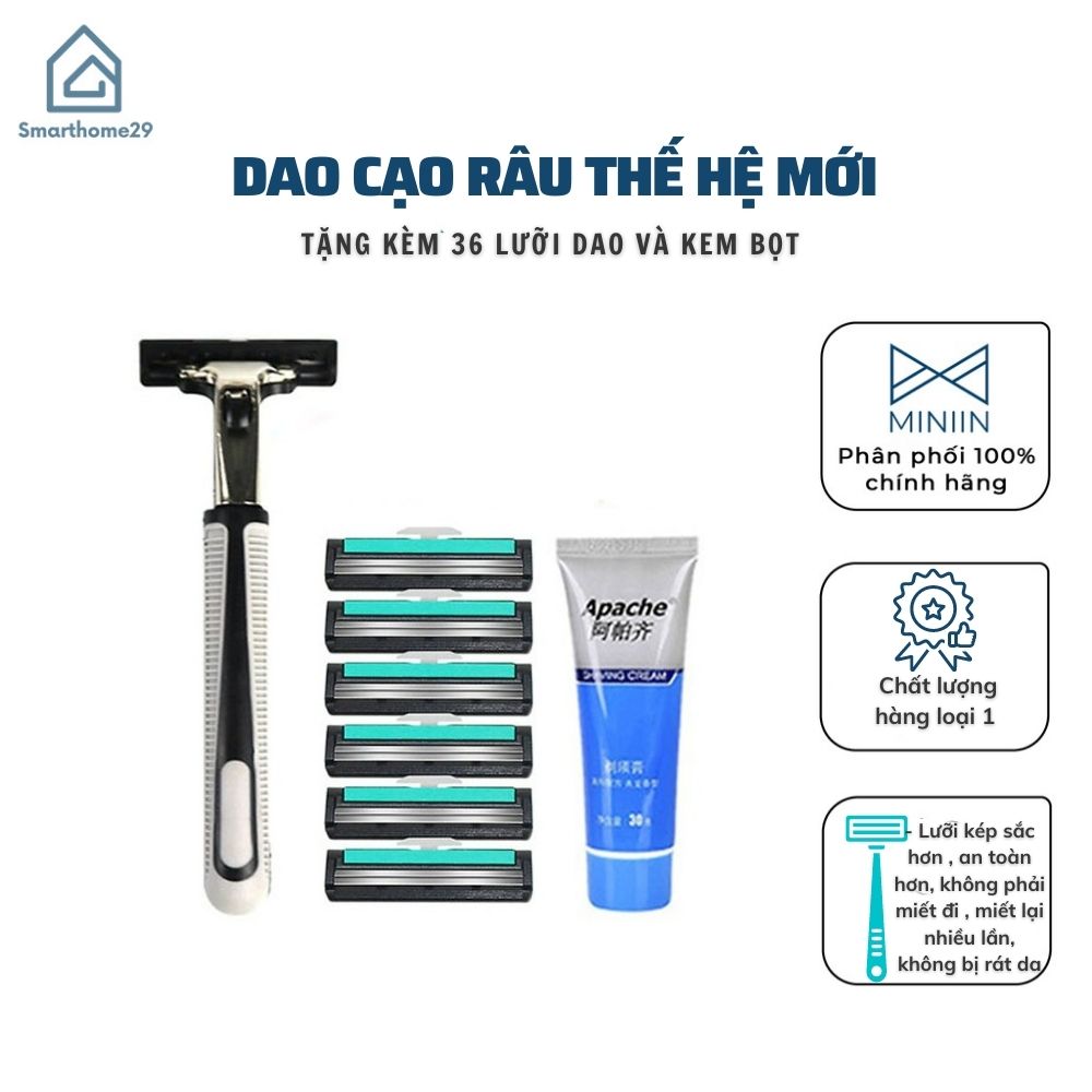 Bộ Máy Dao Cạo Râu 36 Lưỡi Cho Nam Tặng Kèm 1 Tuýt Kem Tạo Bọt - Hàng Loại 1. Chính Hãng MINIIN