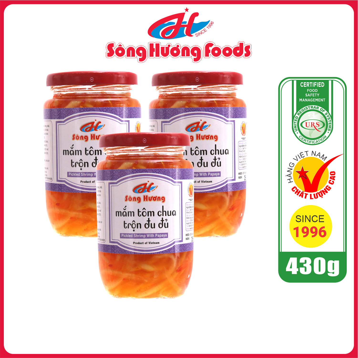 3 Hũ Mắm Tôm Chua Trộn Đu Đủ Sông Hương Foods Hũ 430g