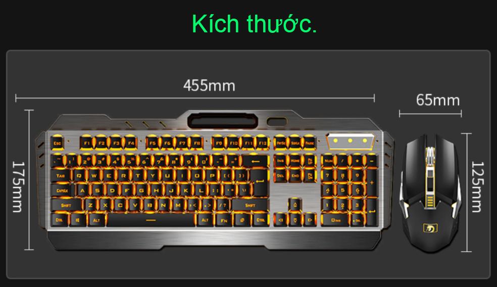 Bộ Bàn Phím + Chuột game Wireless có Pin Sạc và Ánh sáng - A670
