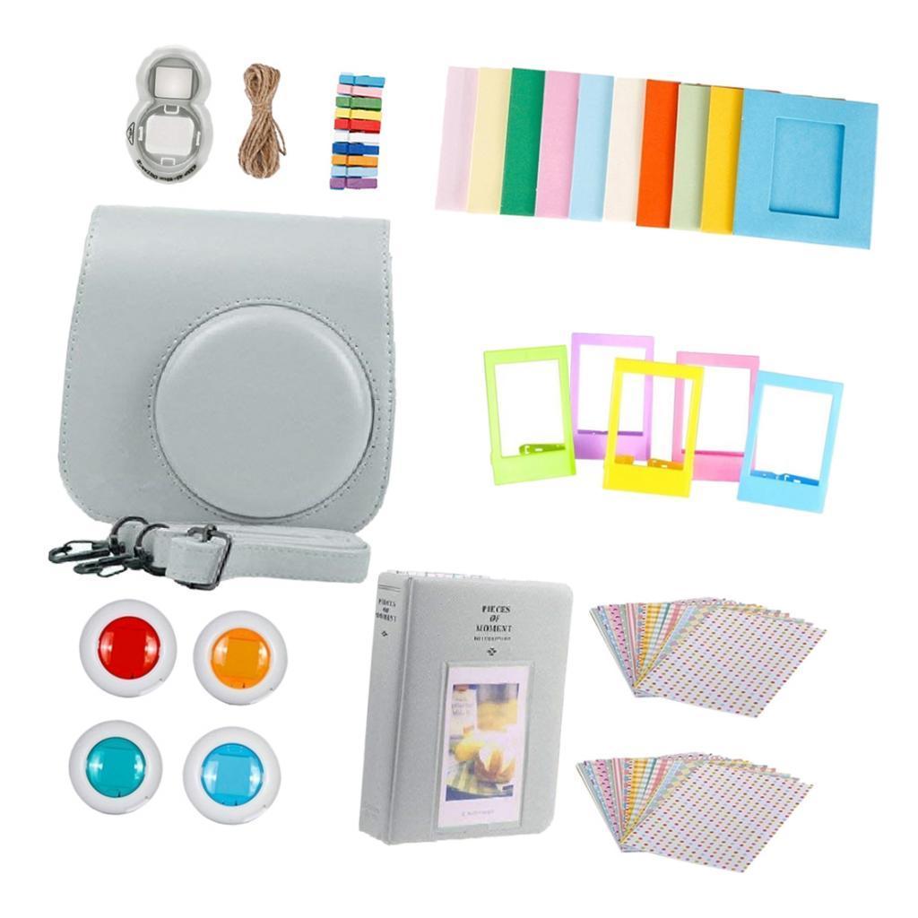 For  Mini 9 Camera PU Case + Lens Gift Set  smoky white