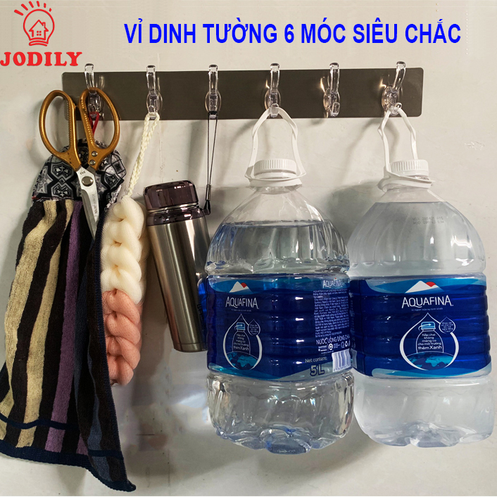 Bộ 2 Thanh Dính Tường Phủ Bạc Siêu Dán Công Nghệ Mới 6 Móc Treo CHỊU TẢI 20kg (Chống Nước)