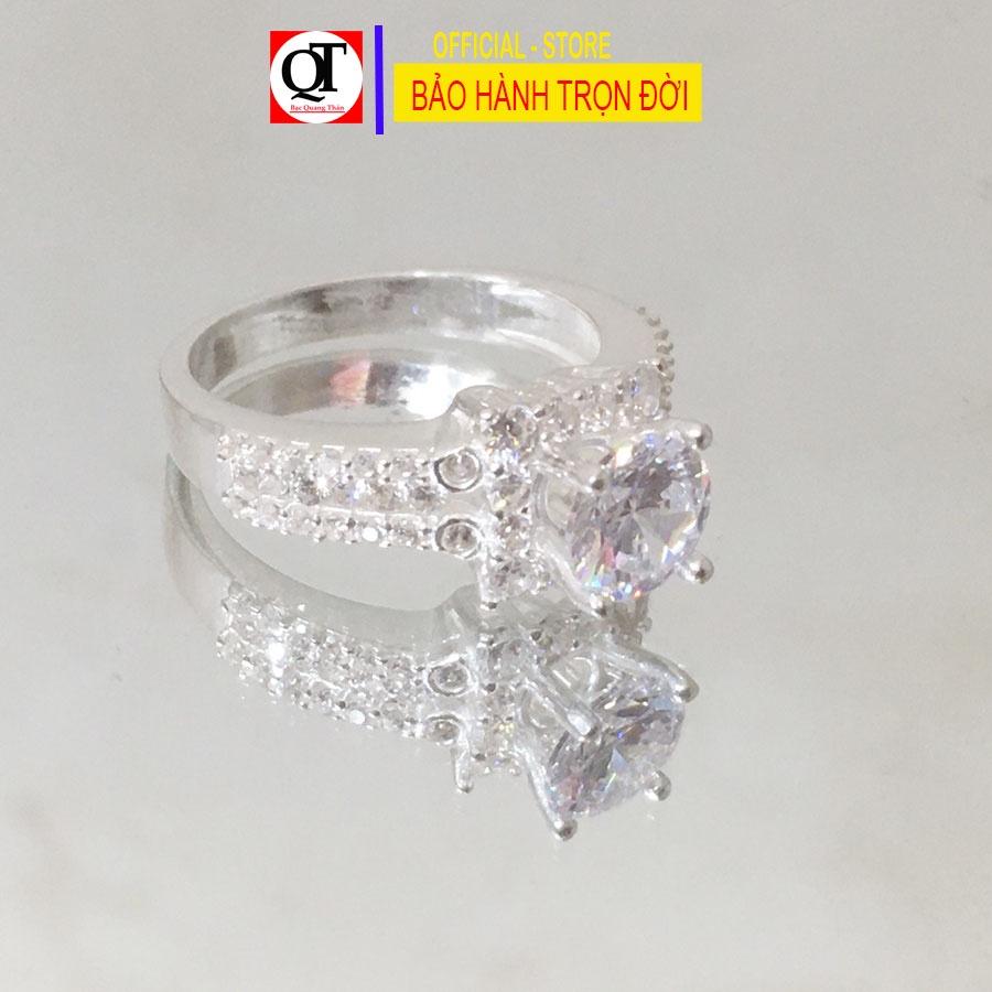 Nhẫn nữ bạc thời trang ổ cao gắn đá rico cao cấp trang sức Bạc Quang Thản - QTNU.CN29