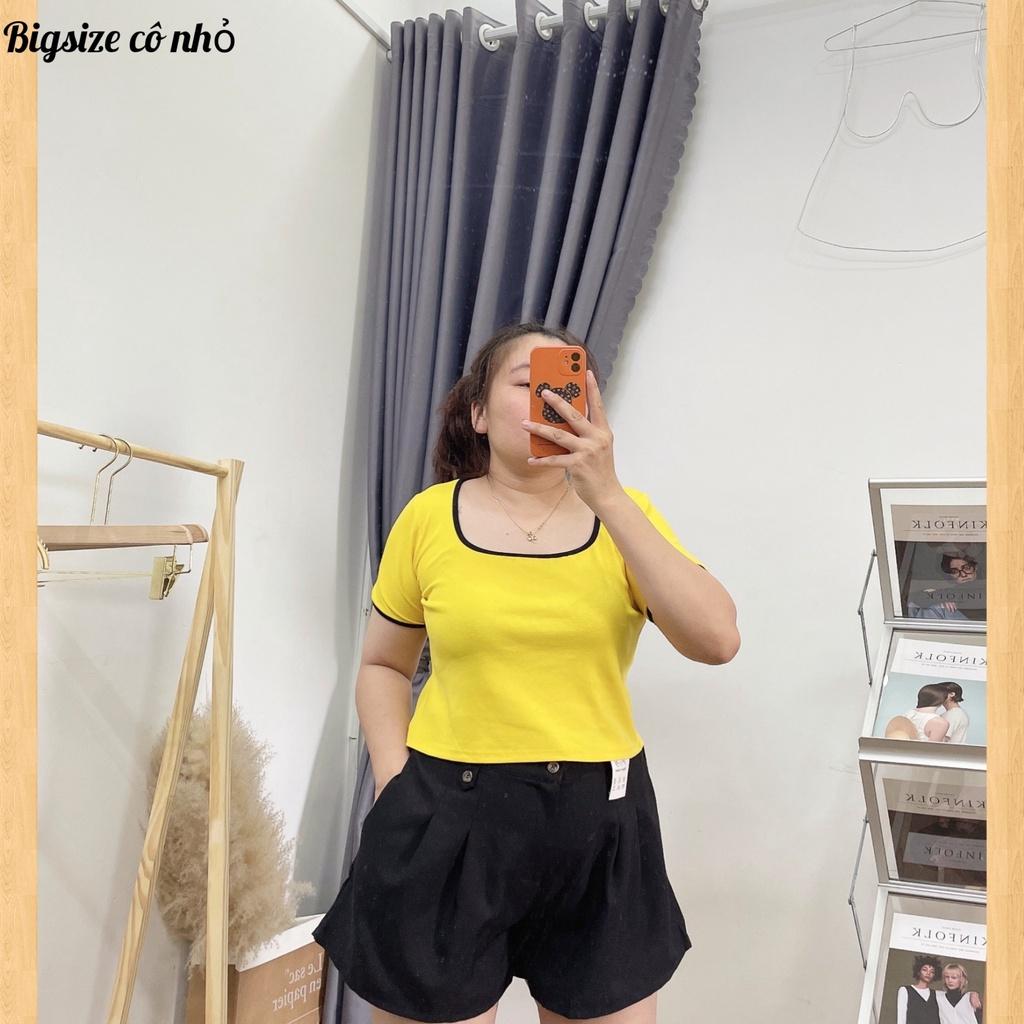 Áo thun tay ngắn bigsize nữ cổ vuống có viền cổ dáng croptop co giãn mạnh A28 - Đen