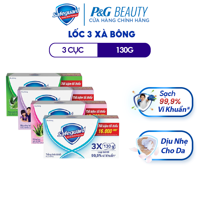 Xà Bông Cục SAFEGUARD Sạch 99,9% Vi Khuẩn &amp; Dịu Nhẹ Cho Da 130g