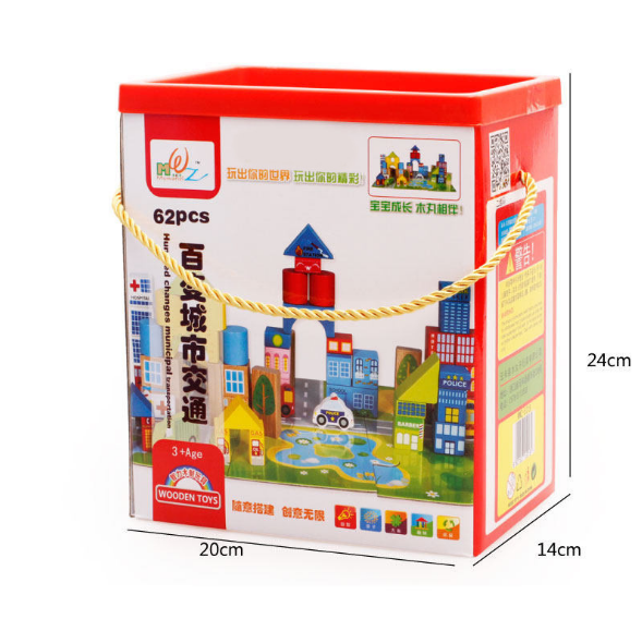 Bộ đồ chơi lắp ráp xếp hình mô hình thành phố 62 chi tiết - Đồ chơi gỗ thông mình cho bé