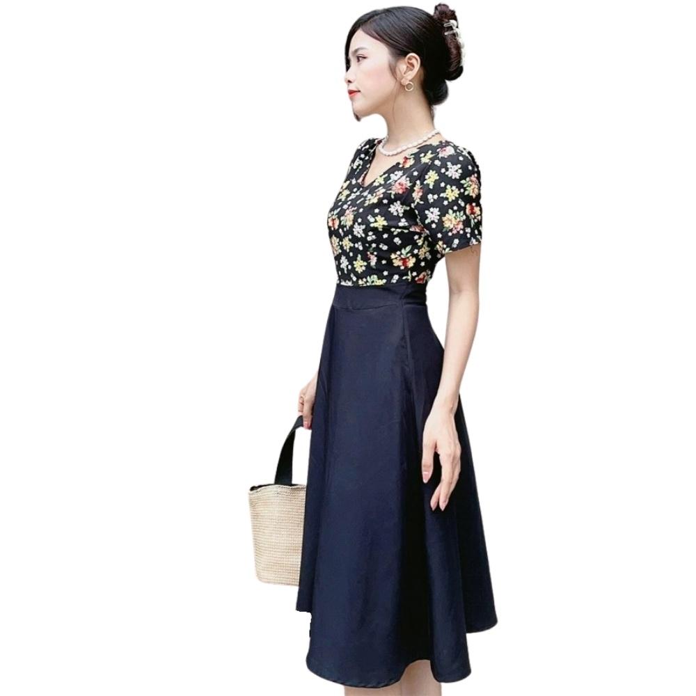 Đầm Váy Nữ Xòe Cổ V Tay Ngắn - QA00169
