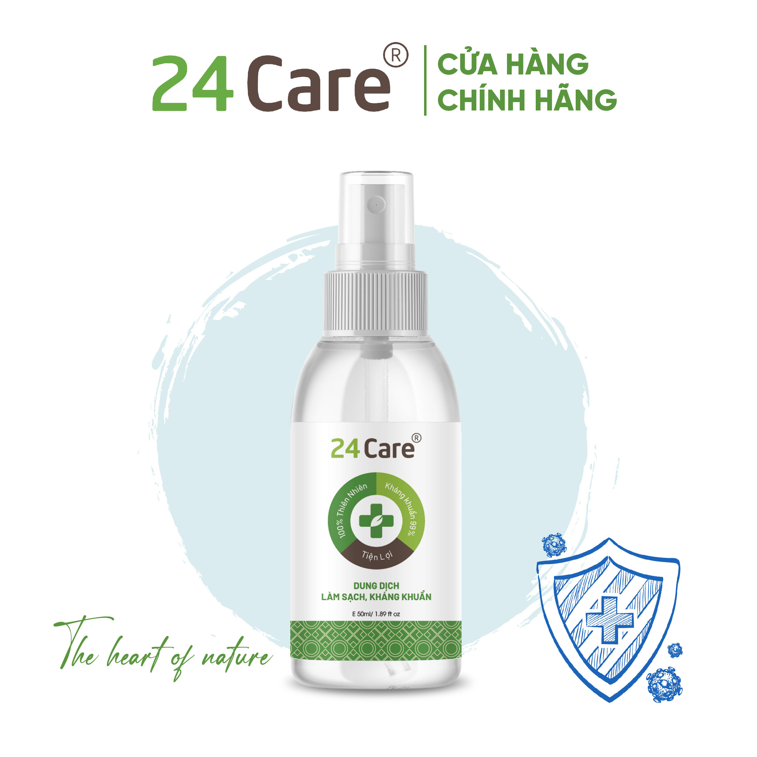 Xịt kháng khuẩn Sả Chanh 24Care - Dung tích 50ml/100ml/250ml - Diệt khuẩn 99,9%, làm sạch, đuổi muỗi, côn trùng