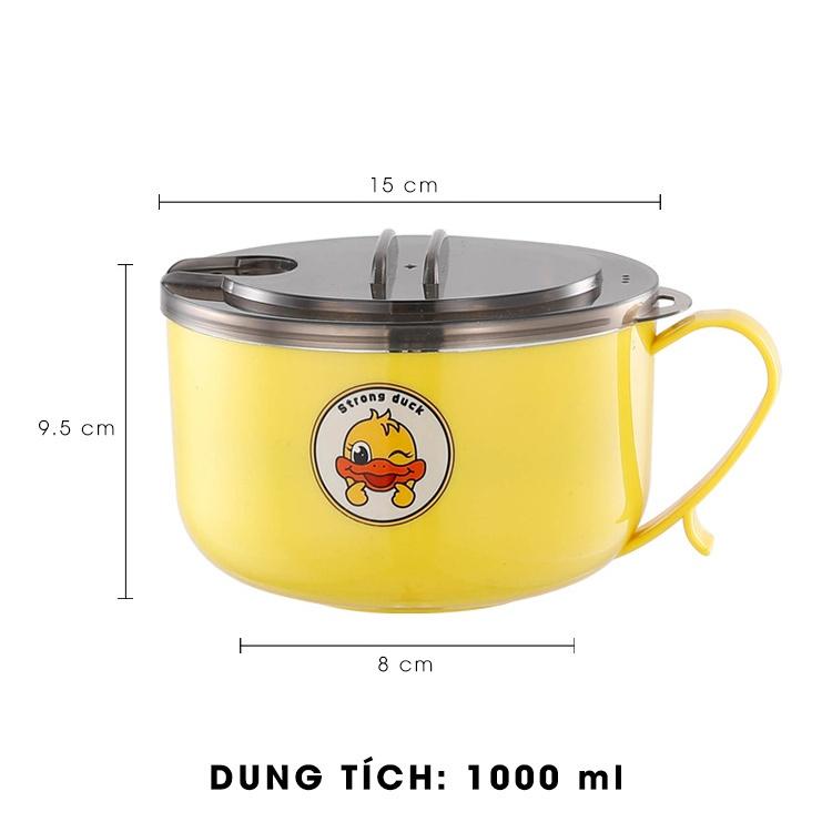 Bát ăn mì SUPO Mart 1000ml, tô úp mì Inox có nắp đậy giữ nhiệt bằng nhựa, cách nhiệt tốt