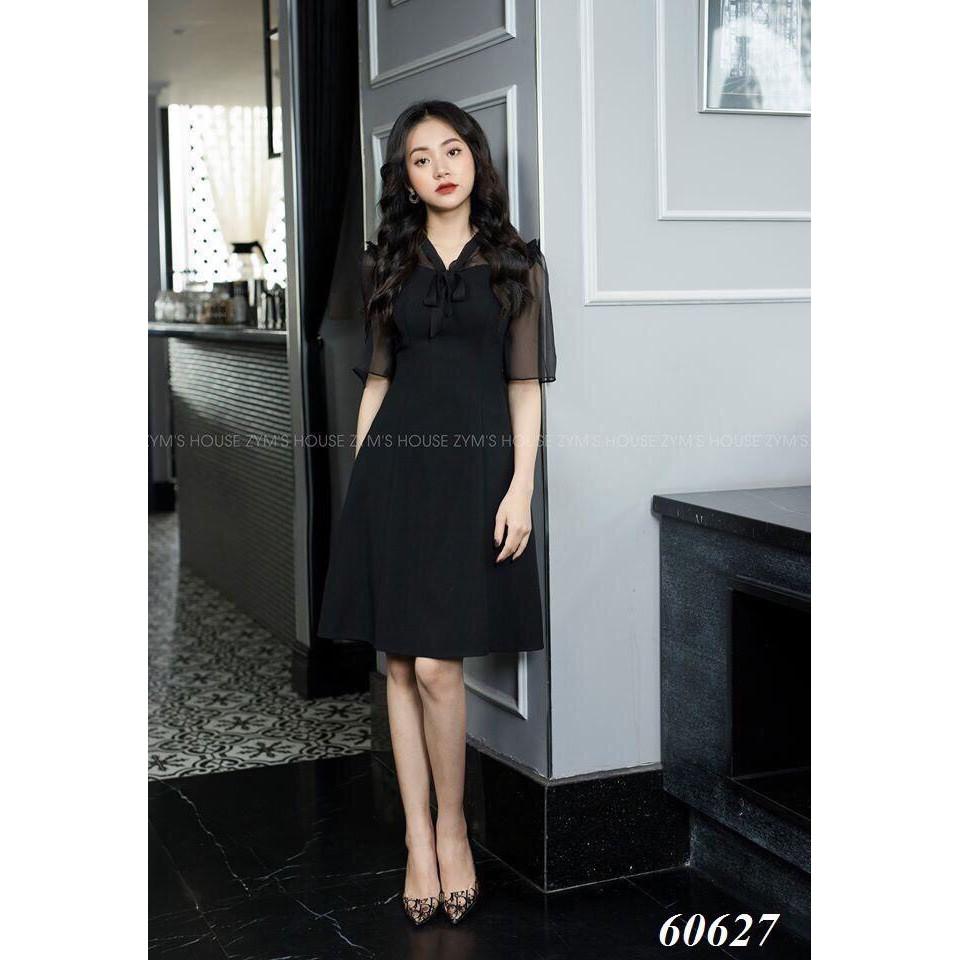 Váy xòe cổ cột nơ phối voan - cực xinh cho quý cô / có size XXL