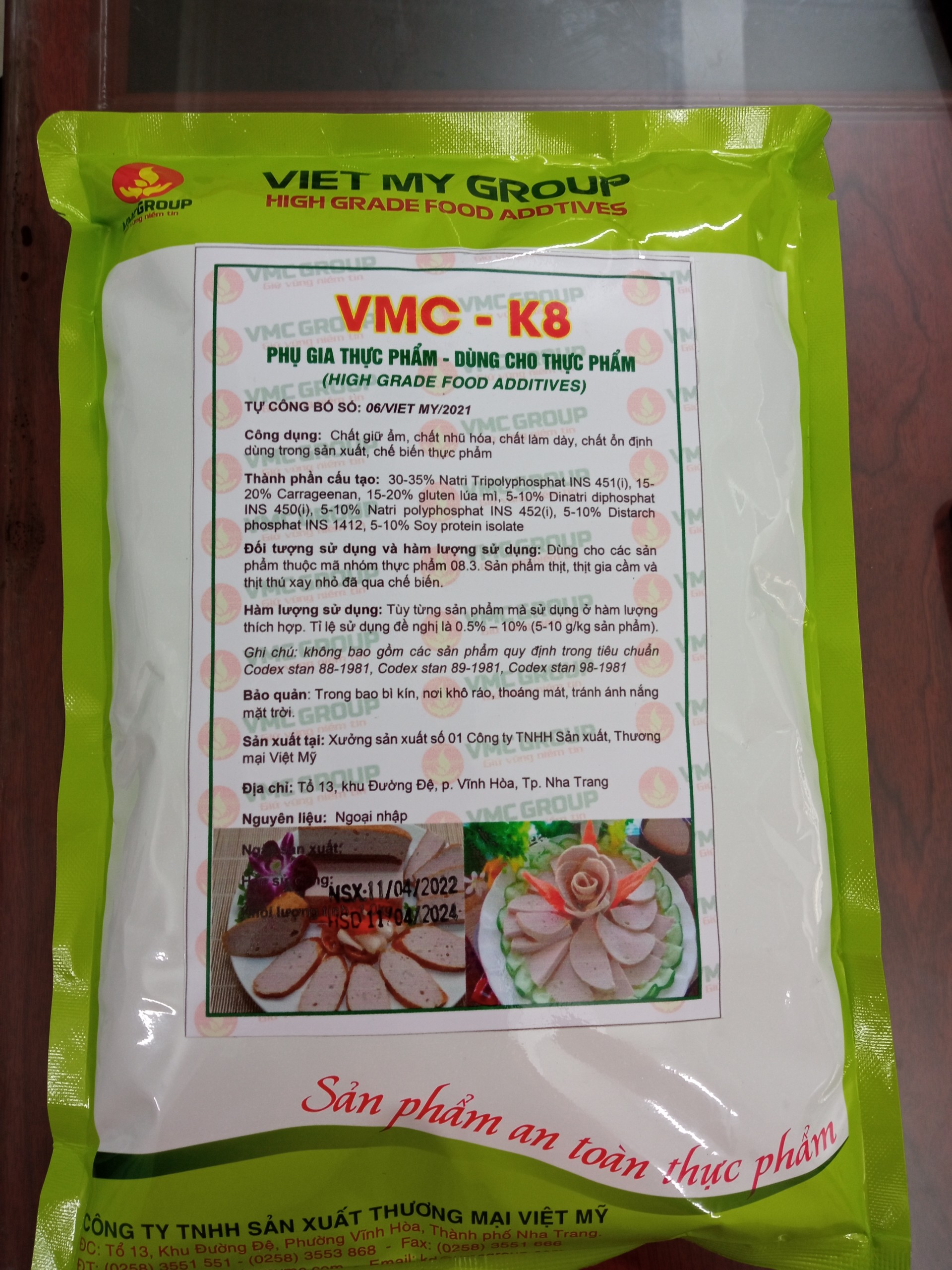 VMC K8- PHỤ GIA TẠO DAI GIÒN DẺO CHO CÁC LOẠI GIÒ CHẢ, XÚC XÍCH, CHẢ CÁ, CHẢ MỰC