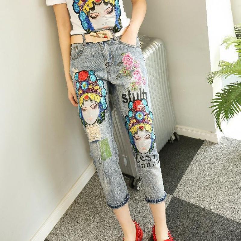 Quần Jeans Nữ Lưng Cao Thêu Hoa Thời Trang - Phiên bản Facebook tùy chỉnh c - 28 [105~110 Jin] [70cm]